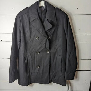 NWT Kenneth Cole Wool Double-Breasted Peacoat with Ribbed Bib Size Medium